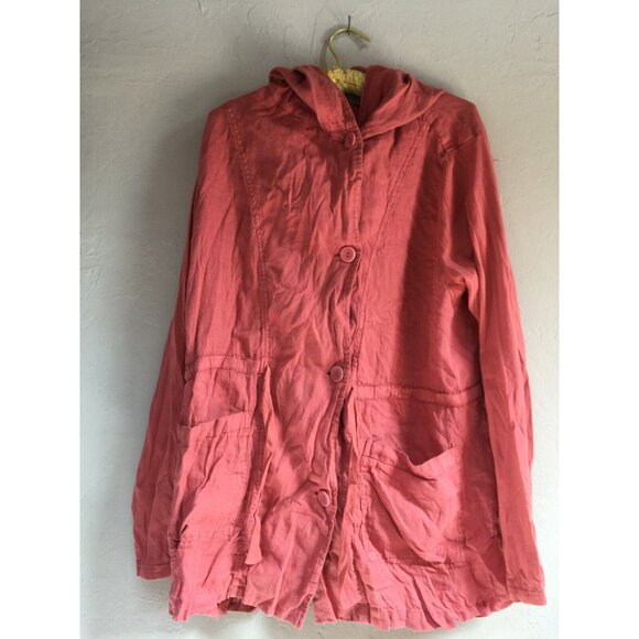 Flax Womens Linen Hoodie Boardwalk Jacket Medium Orange Drawstring Pockets New